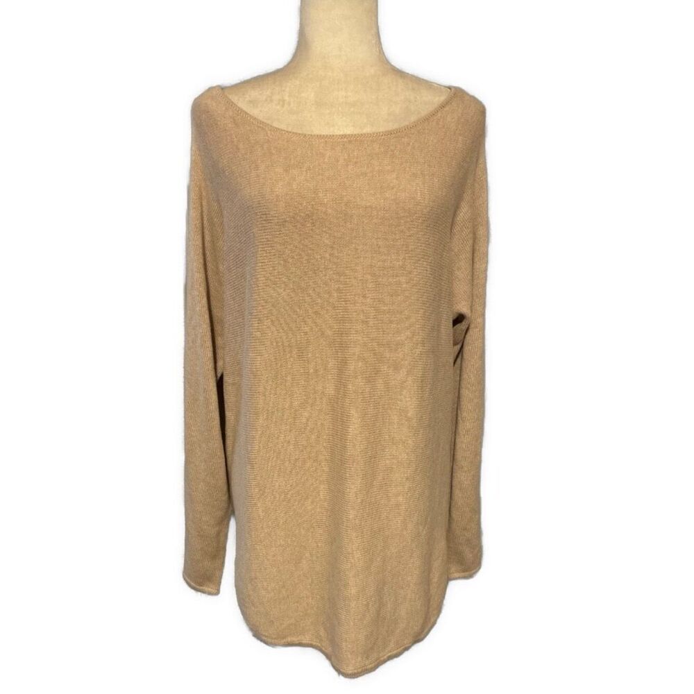 Michael Kors Solid Beige Knit Boat Neck Long Sleeve Sweater Tunic Xl